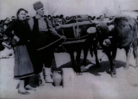 Ασπρόμαυρη φωτογραφία καθημερινής γυναικείας και αντρικής φορεσιάς. "Μπέης", κυρία Αργυρή και Στέργιος Κεμανετζής. 